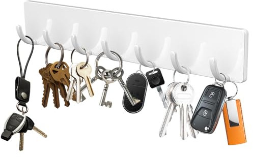 GeeRic Key Holder for Wall, Adhesive Wall Key Hooks, 7 Hooks Key Rack for Wall, Key Hangers for Wall Décor Living Room, Kitchen, Office White