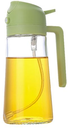 ZYHUI 2 in 1 Oil Dispenser and Sprayer Glass Oil Spray Bottle Olive Oil Sprayer for Kitchen Air Fryer (Green-470ml)