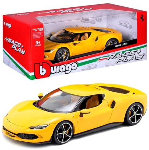 Bburago - Ferrari 296 GTB R&P - Maqueta Realista de Coche a Escala 1:18, Licencia Oficial Ferrari, Edad Recomendada 3+ años