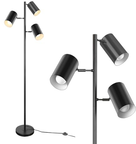 Ldeco Tree Floor Lamp with 3 Light 9W E26 LED Bulbs,Black Standing Tall Pole Lamp with 3 Adjustable Rotating Lights,Modern Floor Lamp for Living Room Bedroom Office,Reading Room