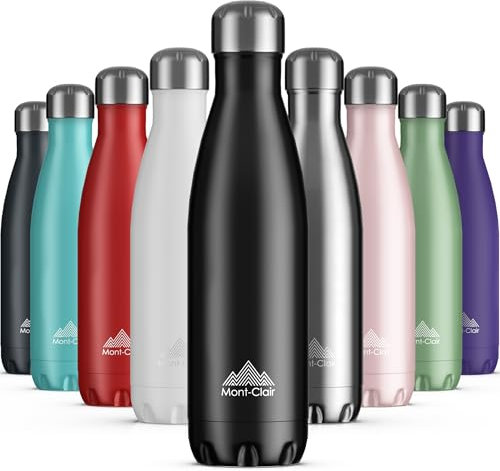 Mont-Clair Gourde isotherme - Bouteille isotherme sans BPA - Gourde inox 1L, 24h froid & 12h chaud - Bouteille d'eau en acier - 1L, Noir