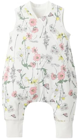 Duomiaomiao Sovsäck med fötter, 100 % bomull 1,5 Tog sovsäck baby året runt småbarn sovsäck med ben för 6-12 månader pojkar flickor, blommor