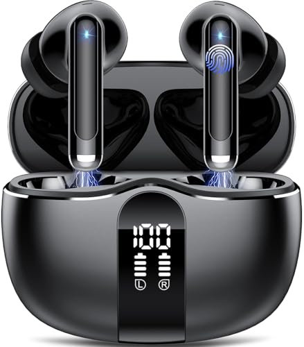 Bluetooth Kopfhörer, Wireless Kopfhörer HiFi Stereo Tiefbass, In-Ear-Kopfhörer - 40H Geräuschunterdrückung für Anrufe/Leicht und tragbar/Geeignet für den täglichen Gebrauch im Freien (Dunkelschwarz)