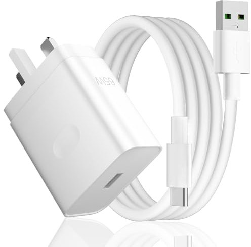 ACOCOBUY for OPPO SUPER VOOC 65W Power Adapter, Super vooc Charger USB Plug Type-A Wall Charger VOOC Fast Charge w/1m USB C Cable for Oppo Find X5 Lite X3 Neo X2 Pro A80 A40 Reno 14F 13F 12 FS 11F 7 6