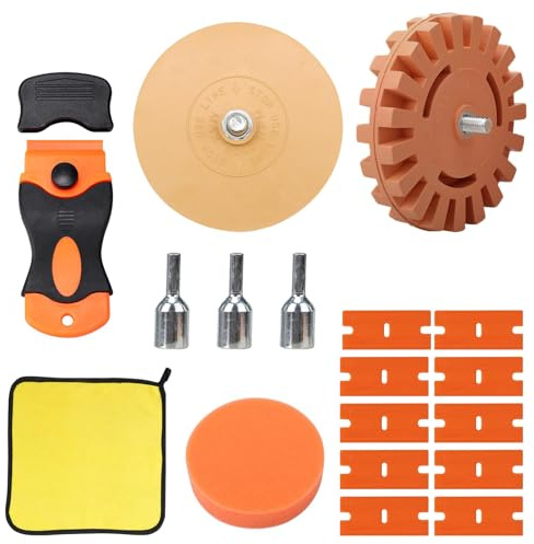 Goma para Eliminar Adhesivos, Eliminador adhesivo de goma, Pegatina Adhesiva de Goma, Rasqueta de Plástico con 10 Cuchillas de Plástico, Rueda de Borrador de Calcomanías, para Quitar Rayas, Pegatinas