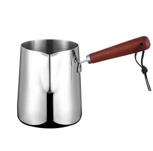 Milk Butter Warmer Pot, 18oz/550ml Turkish Coffee Pot with Wooden Handle, Stovetop Chocolate Melting Pan, Cezve Ibrik Briki Greek Arabic Coffee Maker for Maple Syrup, 18/8 Stainless Steel