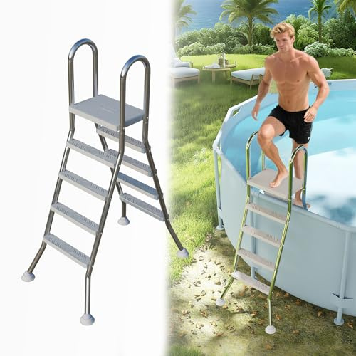 UISEBRT Scala da piscina in acciaio inox 304, con 4 livelli, colore argento, con protezione antiscivolo, scaletta per piscina e piscina, altezza fino a 135 cm, portata fino a 150 kg