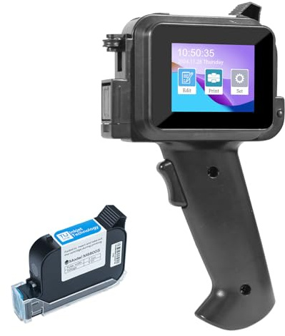 ZHONGMIN Handheld Inkjet Printer with 42ml Quick-Drying Ink Cartridge, 0.5 Inch Nozzle Ink Jet Coding Machine for EXP Date/Batch Number/QR Code/Barcode/Logo/Text (ZM-C12mini) (Black)