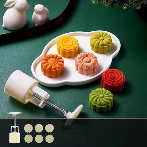 Mooncake Mould 50G,Moon Cake Molds with Mooncake Press Stamps,3D Flowers Moon Cake Mould Cookie Press Set,for Fondant Dessert Cupcake