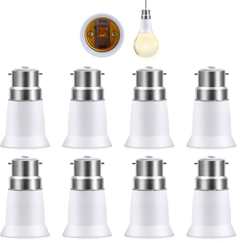 B22 to E27 Adapter, 8 Pack Bayonet to Screw Bulb Adaptor | 8 Pack, B22 to E27 Converter, Bayonet to Screw, Fits LED CFL Incandescent Bulbs, Ceiling Wall Lamp Pendant Fan