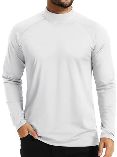 TACVASEN Camiseta Térmica Hombre Manga Larga Cuello Alto Sudadera Felpa Hombre Camiseta Deportiva Jersey Cuello Alto Sudadera Sin Capucha Blanco, L