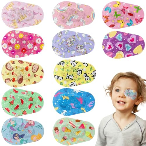 QOCUILC 12 Pièces Cache Oeil Enfant, Cache-Yeux Colorés pour Enfants