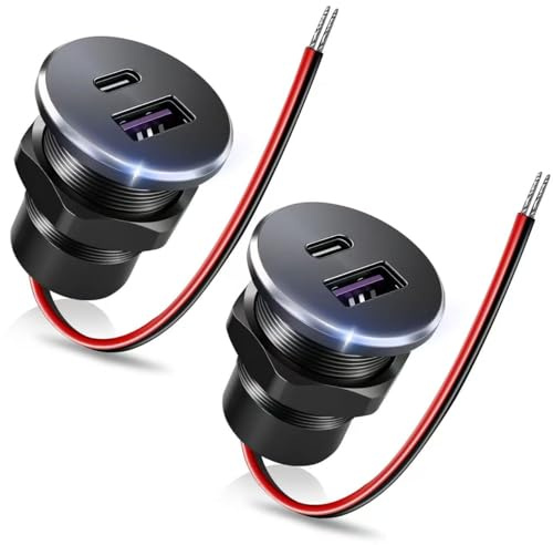 2 st Gibbab RV USB-uttag helt i aluminium 12 V/24 V 2 laddningsportar, 36 W PD3.0 typ C+18 W QC3.0 snabbladdningsuttag, infälld montering billaddare cigarettändare ersättning för husbil skåpbil