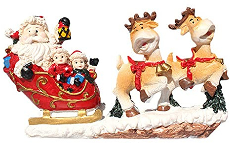 Kalttoy Figura navideña de resina de Papá Noel en trineo con reno, decoración de Navidad