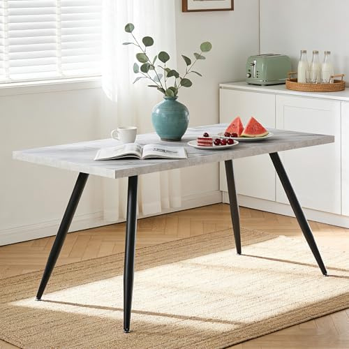 JaHECOME 150cm Dining Table White Marble Effect Top for 4-6 People Kitchen Table with Sturdy Metal Legs Rectangular Shape(150 x 90 x 76)