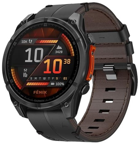 Läderrem kompatibel med Garmin Fenix 8 47mm/7/6/6 pro/5/5 Plus, 22 mm QuickFit ersättningsrem för Forerunner 935/945/955/Epix 2/Epix 2 Pro 47mm Instinct 2