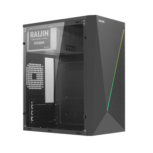 Nuwo Itak IK150 Case PC Gaming Micro-ATX Mini-ITX | Alimentatore 500W Incluso | Mini Tower Vetro Temperato Laterale | Strip LED | USB 3.0 | Nero