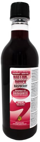 Hallonkoncentrat 500 ml ger 16,5 L dryck | Blandningsförhållande 1:32 | Färdig dryck | Hallonsirap | utan socker | högkoncentrerad | hallonsmak
