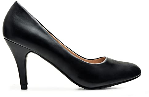 Andrés Machado - Zapatos de Tacón para Mujer - Tacón Fino - AM422 - Tallas pequeñas, Medianas y Grandes - Estilo Retro - Talla pequeño - Tejido Simil Piel Negro- Talla EU 33
