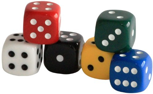 Weible Spiele 05120-6 - Acryl-Würfel, Uni, 20 mm, 6 Stück Blau,gelb,grün,rot,schwarz,weiß