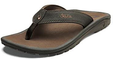 OluKai Ohana Men's Sandals, Water Resistant Flip Flops with Arch Support, Lightweight Comfort for Beach & Travel, Enhanced Traction for Wet Surfaces, Dark Java/Ray, 13