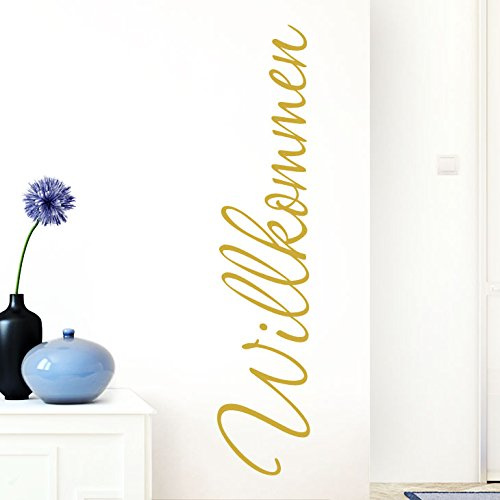 Grandora Wandtattoo Wort Willkommen I Gold 13 x 58 cm I deutsch Flur Diele Eingang selbstklebend Aufkleber Wandaufkleber Wandsticker W1099