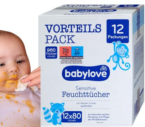 babylove Vorteils Pack Feuchttücher sensitive, 12 x 80 Stück, = 960 Stück