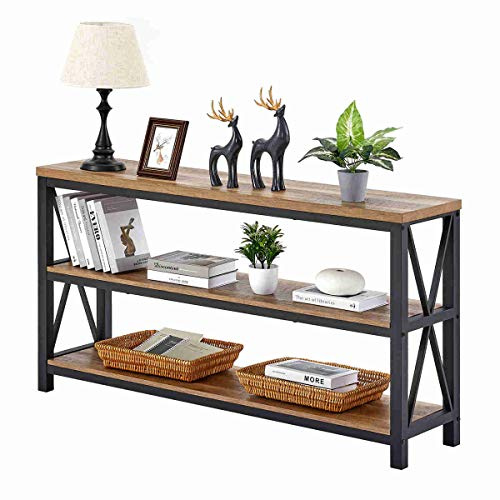 FATORRI Console Table for Entryway, Wood Sofa Table, Rustic Hallway Tables with 3-Tier Shelves for Living Room, Foyer (55 Inch, Rustic Oak)