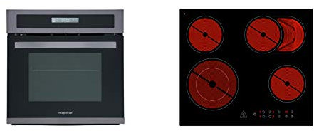 respekta Ensemble de cuisinières encastrées en acier noir + plaque de cuisson en céramique