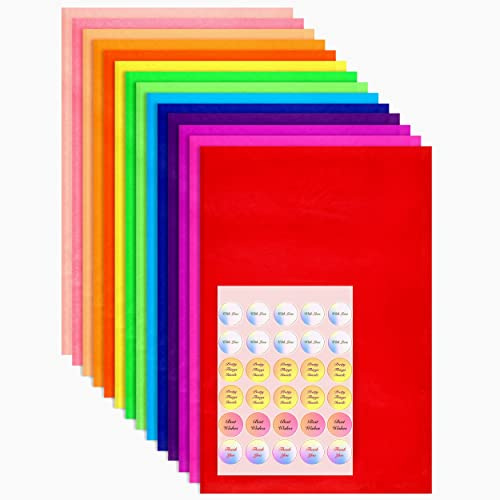 42 Large Coloured Tissue Paper for Wrapping Gifts Acid-Free 50X75CM Sheets for Packaging and Wrapping Gift Boxes and Bags with Stickers, Crafting for Kids