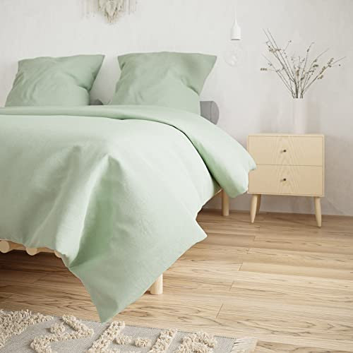 Bobby's Bedware Bettwäsche Baumwolle Made in Green | Bettdecken + Kopfkissenbezug aus 100% Renforcé Baumwolle einfarbig in Altrosa, Grau & Grün (155 x 220 cm | 80 x 80 cm, Pastell-Grün)