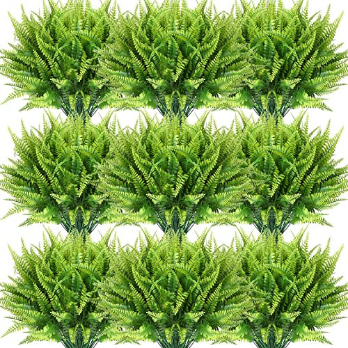40 Stück künstliche Pflanzen Boston Farn Kunststoff künstliche Farne große künstliche Farne für den Außenbereich, künstliche Grünpflanzen, Veranda, Heimdekoration