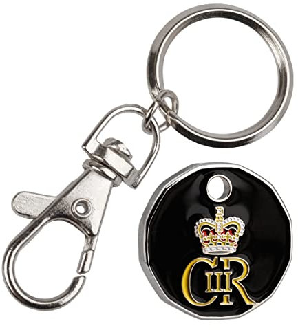Charles the Third Coronation Trolley locker Token Keyring New shape,12 sided x 1 unit (Black)