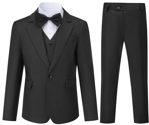 Sliktaa Traje de 3 piezas para niños con cuello de solapa con un botón, trajes para bodas, cumpleaños, fiestas, bailes de graduación, traje de rendimiento, chaleco, pantalones, multicolor, Negro , 7