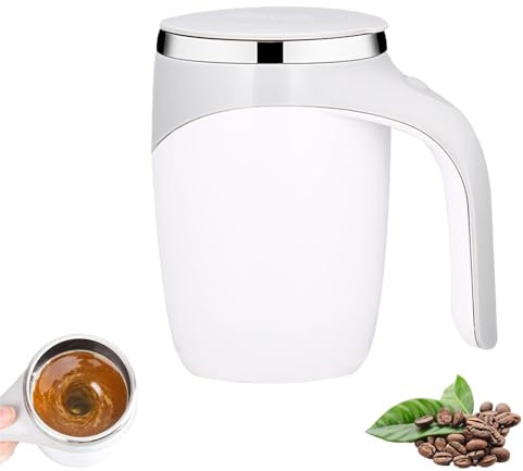 Selbstrührender Tasse, 380Ml Automatischer Selbstrührender Becher, Magnetische Rührtasse, Edelstahl Elektrische Selbstmischende Kaffeetasse für Kaffee, Heißer, Schokolade, Milch, Eiweißshakes(Weiß)