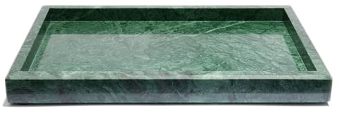 Echtes handgefertigtes Marmortablett – elegant & vielseitig für Wohnzimmer, Küche und Badezimmer – 30x20x3cm – Creme-Weiß, Schwarz & Dunkelgrün (grün)