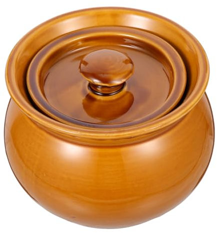 OUNONA Olla de arcilla de gres, tapa de fermentación, mini tazas de sopa con tapa, tarro de almacenamiento para porcelana, utensilios de cocina, horno de vapor, cuenco japonés para crema de brûlée