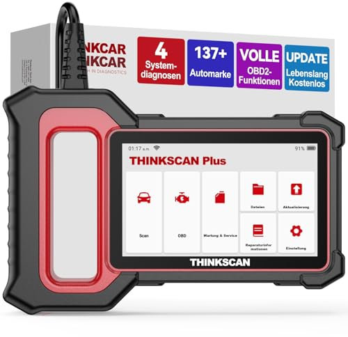 thinkcar OBD2 Diagnosegerät, ThinkScan Plus S5 Diagnosegerät Auto Mit 4 Systemdiagnosen (Motor/SRS/ABS/Getriebe) Auslesegerät Auto Für Android 7.0, Automatische VIN