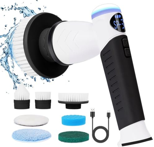 Elektrische Reinigungsbürste Mit 7 Bürstenköpfe Elektrische Bürste Wasserdicht Spin Schrubber 3 Modi Electric Cleaning Brush Elektrische Putzbürste mit Led Anzeige (schwarz)