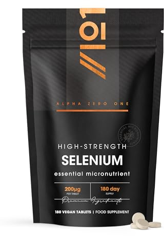 Selenium 200mcg - 180 Tablets – Yeast Free L-Selenomethionine Supplements – Natural Immune System & Thyroid - Resealable and Recyclable Pouch by Alpha01