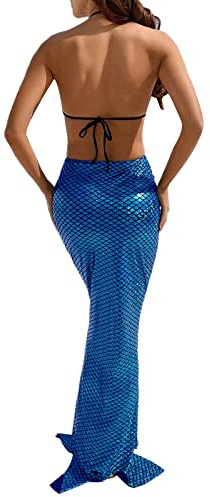 Edhomenn Costume de sirène pour femme, Halloween, cosplay, taille haute, jupe longue queue de sirène, costume pour jeu de rôle, 08 Bleu, S