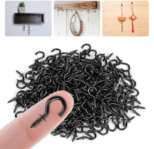 vsshe Ganci a vite, 250 ganci a vite, 1/2 pollici gancis a vite da soffitto, viti a gancio pesante, gancis da soffitto a vite per interni, esterni, chiavi, decorazione di Natale, nero (2 x 1 cm)