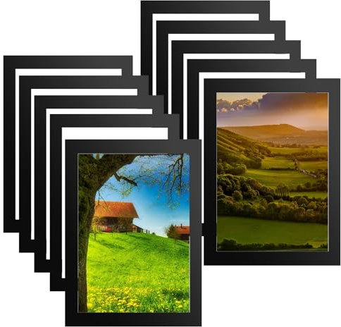 Magnetic Picture Frames - 10pcs A5 Self Adhesive Photo Frame Set Magnetic Picture Holder Waterproof Clear Sign Holders for Paintings Photos Notices Certificate Poster (Black)