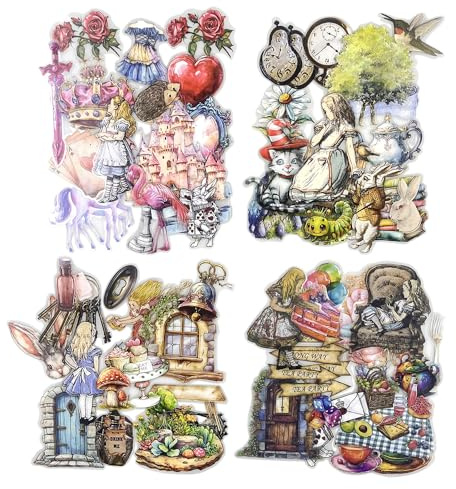 Alideco 120pcs Scrapbook Stickers Vintage Alice Story Scrapbooking Junk Journal Crafts Embelishment Decoration Stickers (ailisigushi)