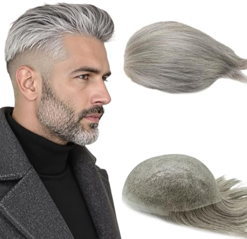 N.L.W. Parrucca Uomo PU Toupet 0,04 Centimetri di Spessore Uomini Parrucca Pezzi di Capelli Umani Europei per Gli Uomini Sostituzione dei Capelli Sistema 8×10 Pollici #1B80
