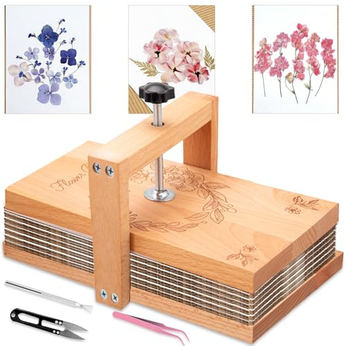 v2croft Flower Press Kit, Even Pressure 10 x 6 Wooden Flower Pressing Kit with 8 Layers for Dried Plant Preservation, DIY Arts, Gift for Craft Lovers