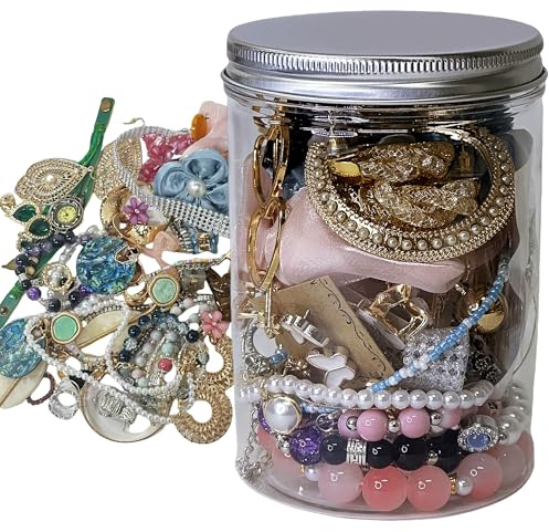 Mystery Jewelry Jar ,40 PCS Elegant Mixed Style Jewelries for Women, Jewelry Box Gift Set (Necklaces, Earrings, Rings,Bracelet,Keychain, Hair Clip),Valentine's Day& Best Friend Gift,lightweight&Petite Fashion Jewelry,Unique Birthday Present for Her (Mixed Style)