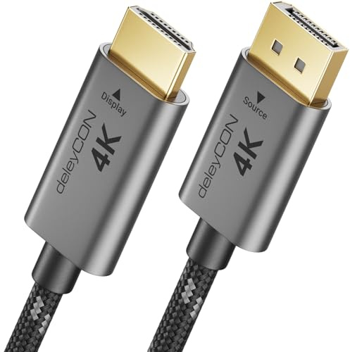 deleyCON 0,5m 4K DisplayPort till HDMI Kabel Kort (för Monitor, TV, Projektor) - 4K@60Hz - Unidirektionell DisplayPort till HDMI - Aluminium-Kontakter + Nylonkabel - för DP Dator, PC, Grafikkort