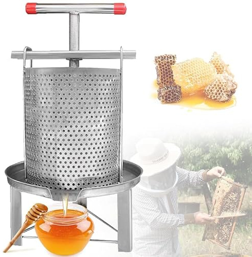Honungsavskiljare, 10 l rostfritt stål manuell honungspress med T-format handtag, hem frukt vinpress, perfekt för biodling och juicing