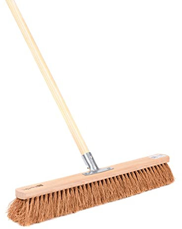 BawiTec Industriebesen Kehrbesen 60cm Breit, mit stabilem Stiel Holzstiel 140cm Lang, Kokosborsten, Kokosbesen, Besen Saalbesen, Metall-Stielhalter, für Innenbereich Außenbereich (60 cm x 140 cm)